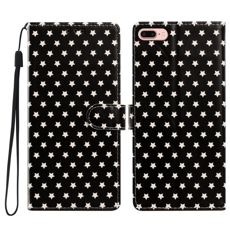 For iPhone 8 Plus / 7 Plus Star Pattern Magnetic Buckle Vegan Leather Phone Case with Wrist Strap(Black)