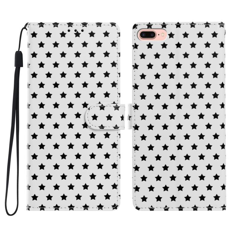 For iPhone 8 Plus / 7 Plus Star Pattern Magnetic Buckle Vegan Leather Phone Case with Wrist Strap(White)