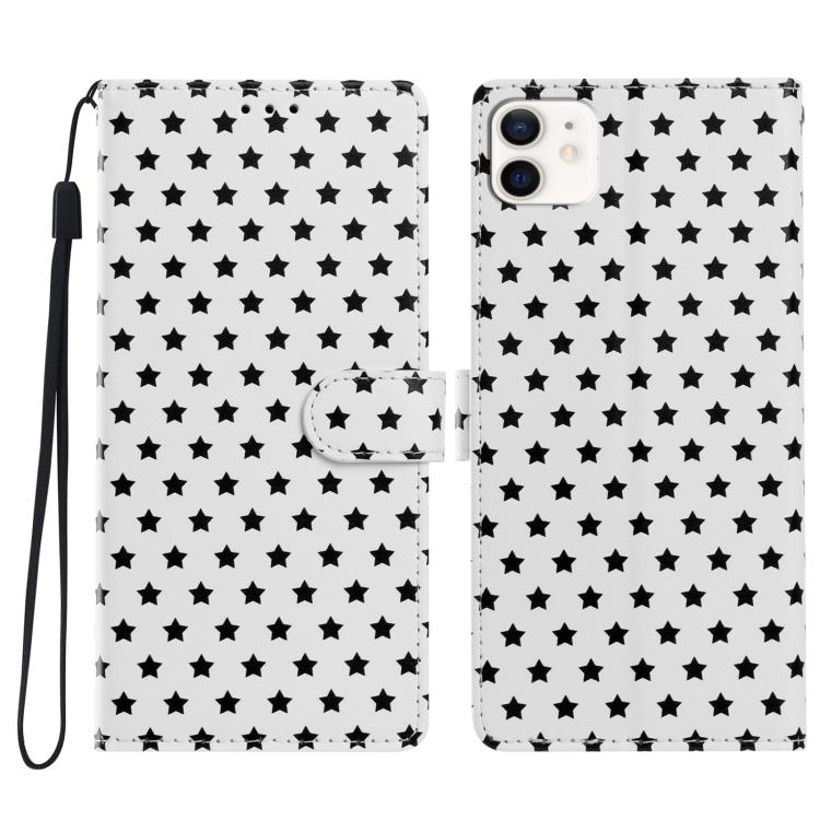 For iPhone 11 Star Pattern Magnetic Buckle Vegan Leather Phone Case with Wrist Strap(White)