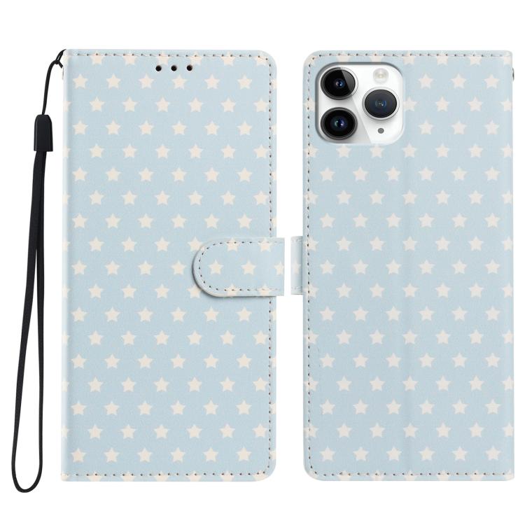 For iPhone 11 Pro Max Star Pattern Magnetic Buckle Vegan Leather Phone Case with Wrist Strap(Blue)