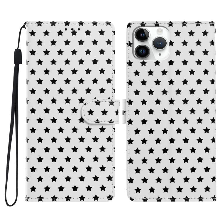 For iPhone 11 Pro Max Star Pattern Magnetic Buckle Vegan Leather Phone Case with Wrist Strap(White)