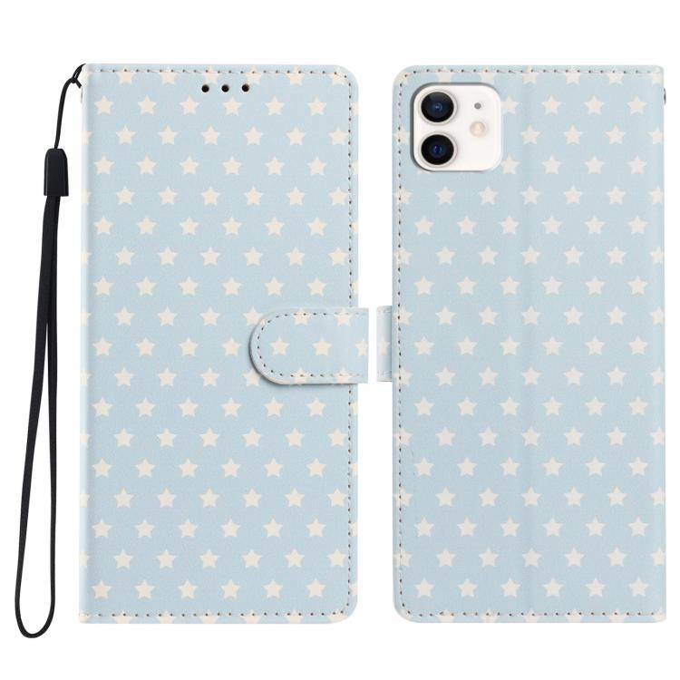 For iPhone 12 mini Star Pattern Magnetic Buckle Vegan Leather Phone Case with Wrist Strap(Blue)