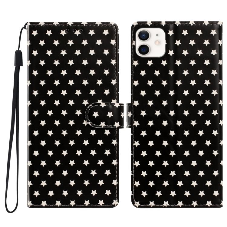 For iPhone 12 / 12 Pro Star Pattern Magnetic Buckle Vegan Leather Phone Case with Wrist Strap(Black)