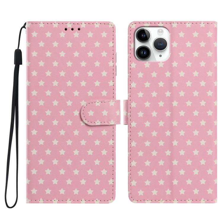 For iPhone 12 Pro Max Star Pattern Magnetic Buckle Vegan Leather Phone Case with Wrist Strap(Pink)