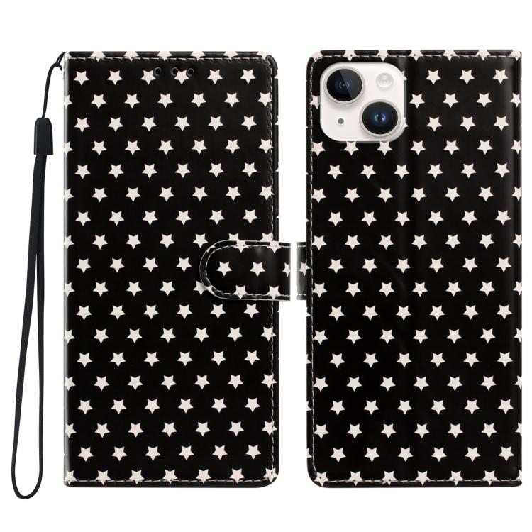 For iPhone 13 Star Pattern Magnetic Buckle Vegan Leather Phone Case with Wrist Strap(Black)