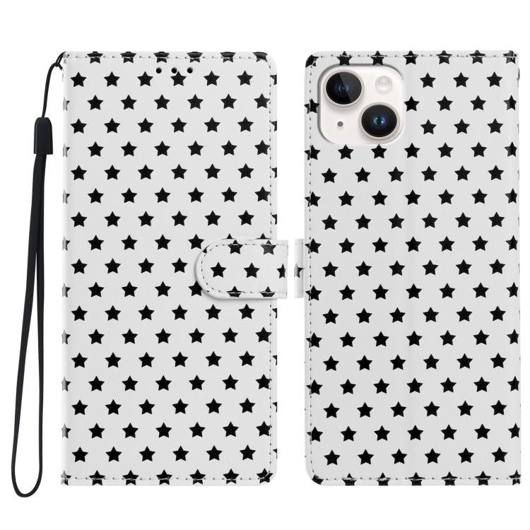 For iPhone 13 mini Star Pattern Magnetic Buckle Vegan Leather Phone Case with Wrist Strap(White)