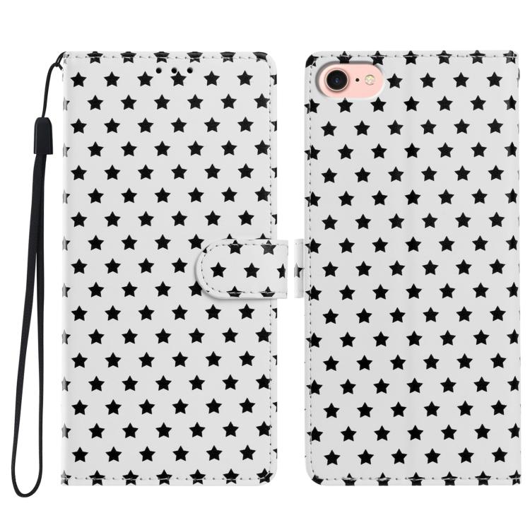 For iPhone 17e / 16e Star Pattern Magnetic Buckle Vegan Leather Phone Case with Wrist Strap(White)