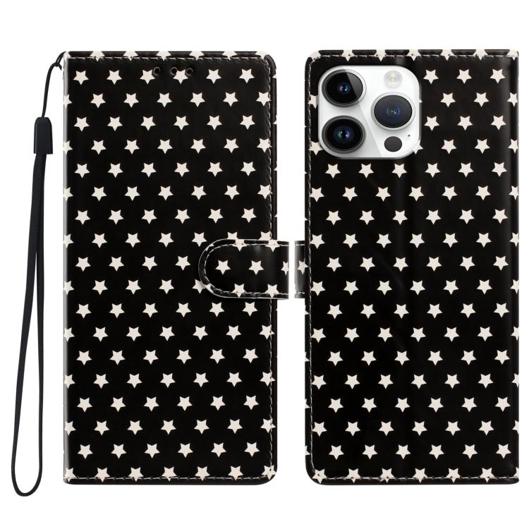 For iPhone 16 Pro Star Pattern Magnetic Buckle Vegan Leather Phone Case with Wrist Strap(Black)