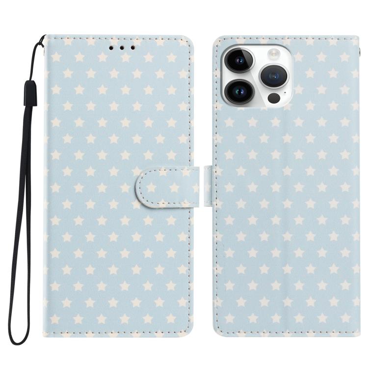 

For iPhone 16 Pro Max Star Pattern Magnetic Buckle Vegan Leather Phone Case with Wrist Strap(Blue)