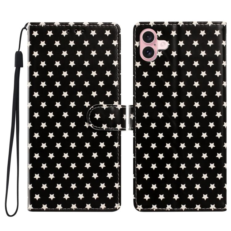 For iPhone 17 Star Pattern Magnetic Buckle Vegan Leather Phone Case with Wrist Strap(Black)