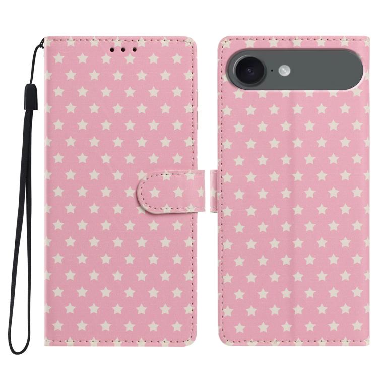 For iPhone Air Star Pattern Magnetic Buckle Vegan Leather Phone Case with Wrist Strap(Pink)