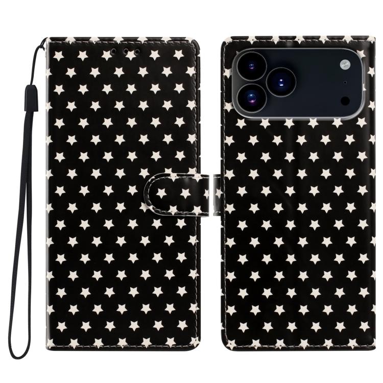 For iPhone 17 Pro Star Pattern Magnetic Buckle Vegan Leather Phone Case with Wrist Strap(Black)
