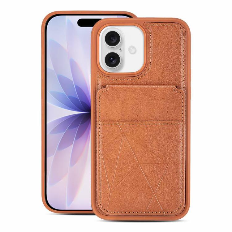 For iPhone 17 Multifunctional Vertical Flip Card Wallet Holder Vegan Leather Back Phone Case(Brown)