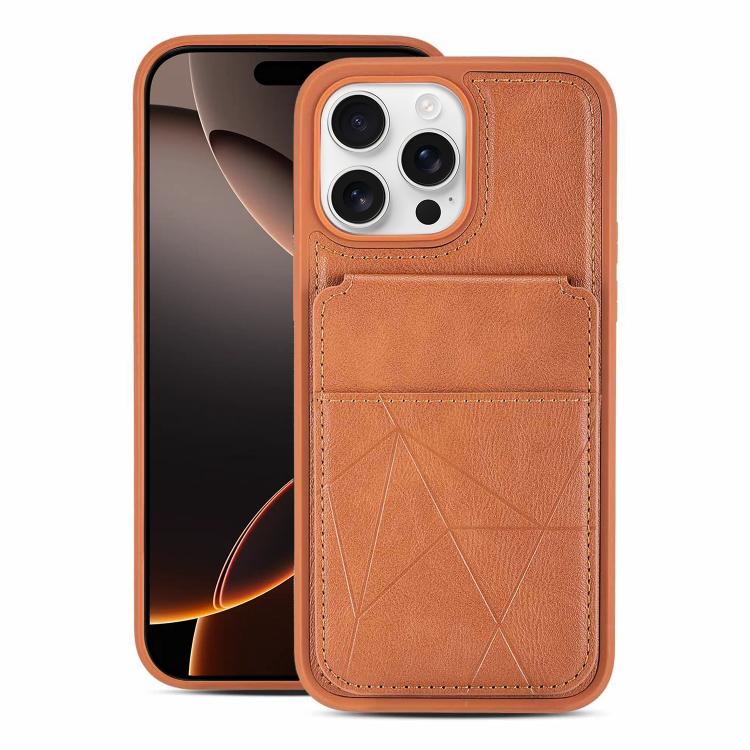 

For iPhone 16 Pro Multifunctional Vertical Flip Card Wallet Holder Vegan Leather Back Phone Case(Brown)