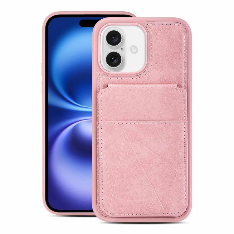 

For iPhone 16 Multifunctional Vertical Flip Card Wallet Holder Vegan Leather Back Phone Case(Pink)