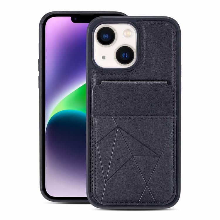 

For iPhone 14 / 13 Multifunctional Vertical Flip Card Wallet Holder Vegan Leather Back Phone Case(Black)