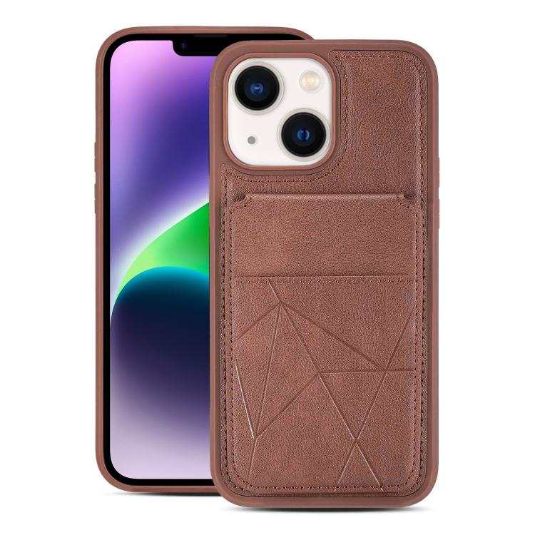 For iPhone 14 / 13 Multifunctional Vertical Flip Card Wallet Holder Vegan Leather Back Phone Case(Coffee)