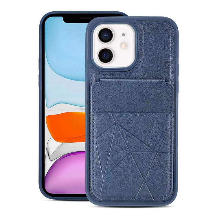 For iPhone 11 Multifunctional Vertical Flip Card Wallet Holder Vegan Leather Back Phone Case(Blue)