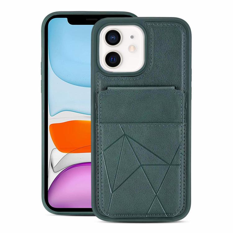 For iPhone 11 Multifunctional Vertical Flip Card Wallet Holder Vegan Leather Back Phone Case(Green)