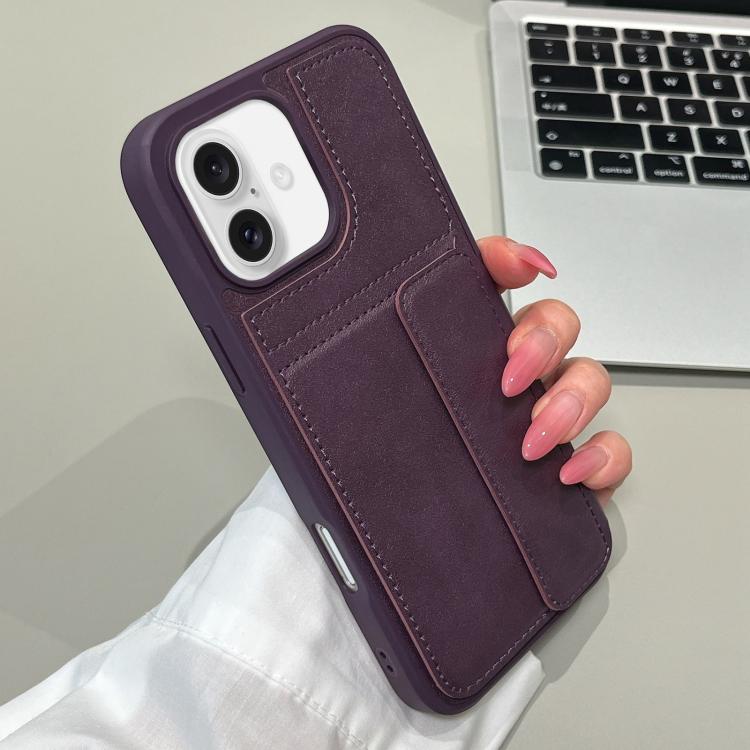 For iPhone 16 Multifunctional Premium Card Bag Holder Phone Case(Purple)