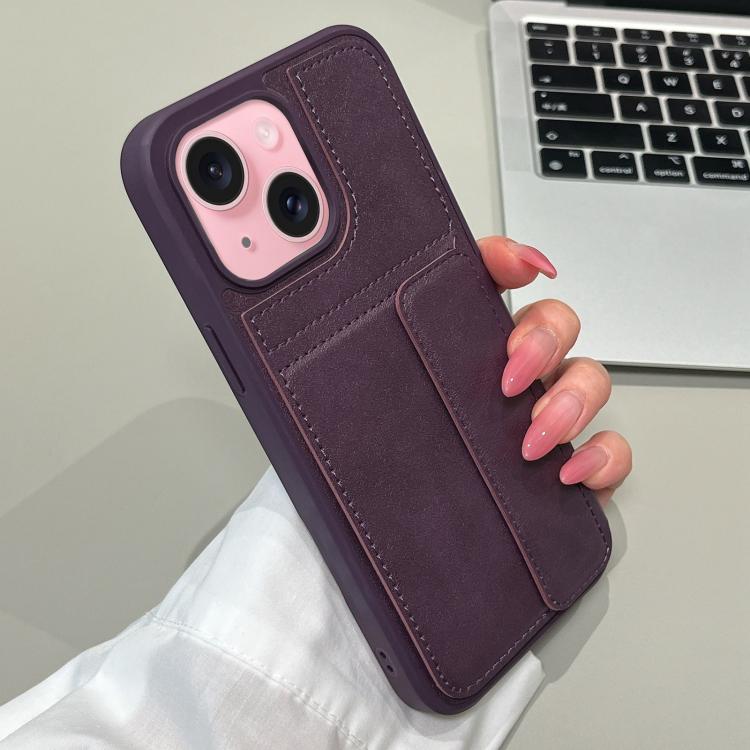 For iPhone 15 Multifunctional Premium Card Bag Holder Phone Case(Purple)