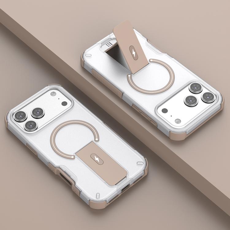 

For iPhone 17 Pro Translucent Skin Feel Magnetic Holder Phone Case(Brown)