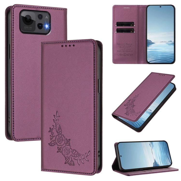 

For ASUS Zenfone 12 Ultra Peony Embossed Magnetic RFID Vegan Leather Phone Case(Violet Purple)