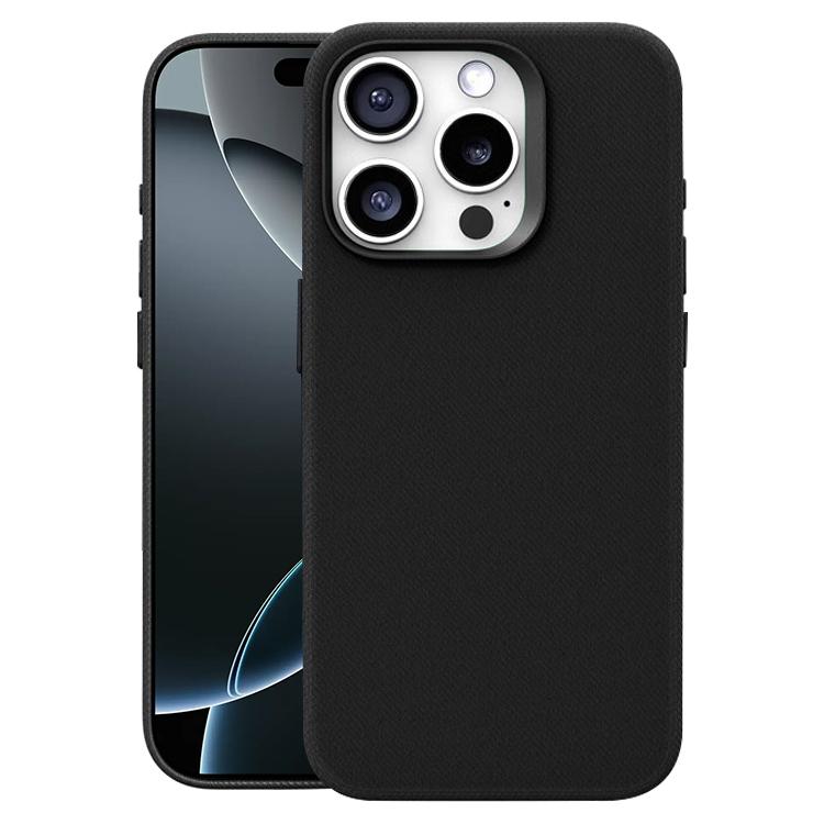 For iPhone 16 Pro Flannel Textured Magnetic Full Coverage Phone Case(Black)
