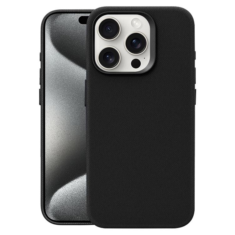 

For iPhone 15 Pro Max Flannel Textured Magnetic Full Coverage Phone Case(Black)