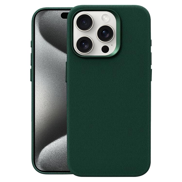 For iPhone 15 Pro Max Flannel Textured Magnetic Full Coverage Phone Case(Dark Green)