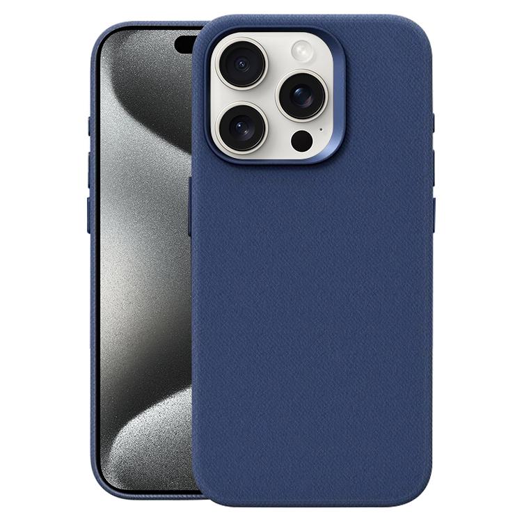 For iPhone 15 Pro Flannel Textured Magnetic Full Coverage Phone Case(Dark Blue)