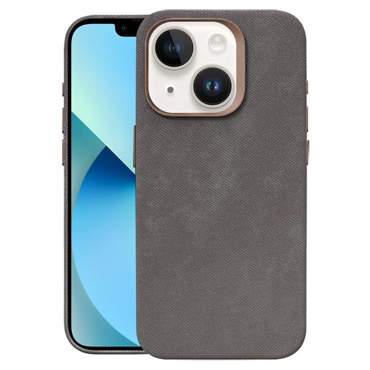 For iPhone 14 / 13 Flannel Textured Magnetic Full Coverage Phone Case(Brown)