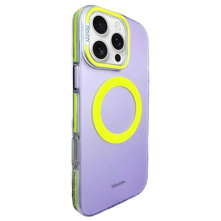

For iPhone 16 Pro CICI-CITY Vibrant Contrast Color IMD Magnetic Phone Case(Purple Yellow)