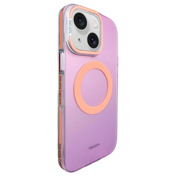 

For iPhone 15 CICI-CITY Vibrant Contrast Color IMD Magnetic Phone Case(Pink Orange)
