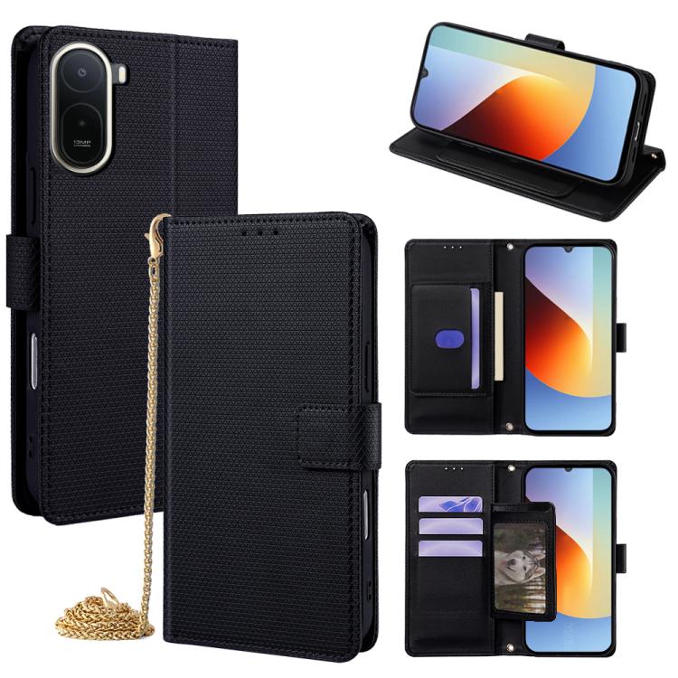 

For Redmi A7 Pro 171mm / Poco C85x 5G Crossbody Chain Triangle Leather Phone Case(Black)