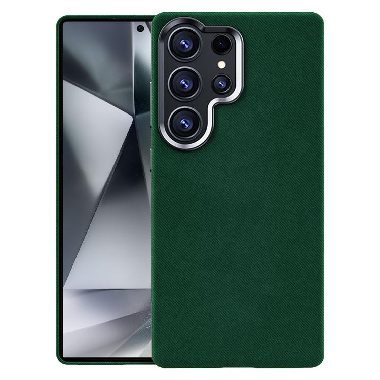 For Samsung Galaxy S24 Ultra 5G Flannel Textured Magnetic Full Coverage Phone Case(Dark Green)