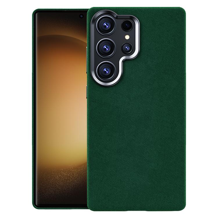 For Samsung Galaxy S23 Ultra 5G Flannel Textured Magnetic Full Coverage Phone Case(Dark Green)