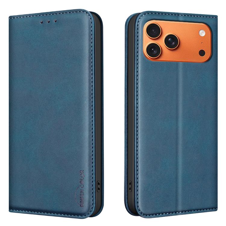 For iPhone 18 Pro Max/17 Pro Max BINFEN COLOR Calfskin Texture Magnetic RFID Vegan Leather Phone Case(Blue) — купить у Sunsky-online WW