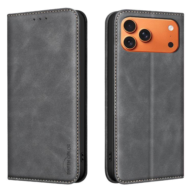 For iPhone 18 Pro/17 Pro BINFEN COLOR Calfskin Texture Magnetic RFID Vegan Leather Phone Case(Black) — купить у Sunsky-online WW