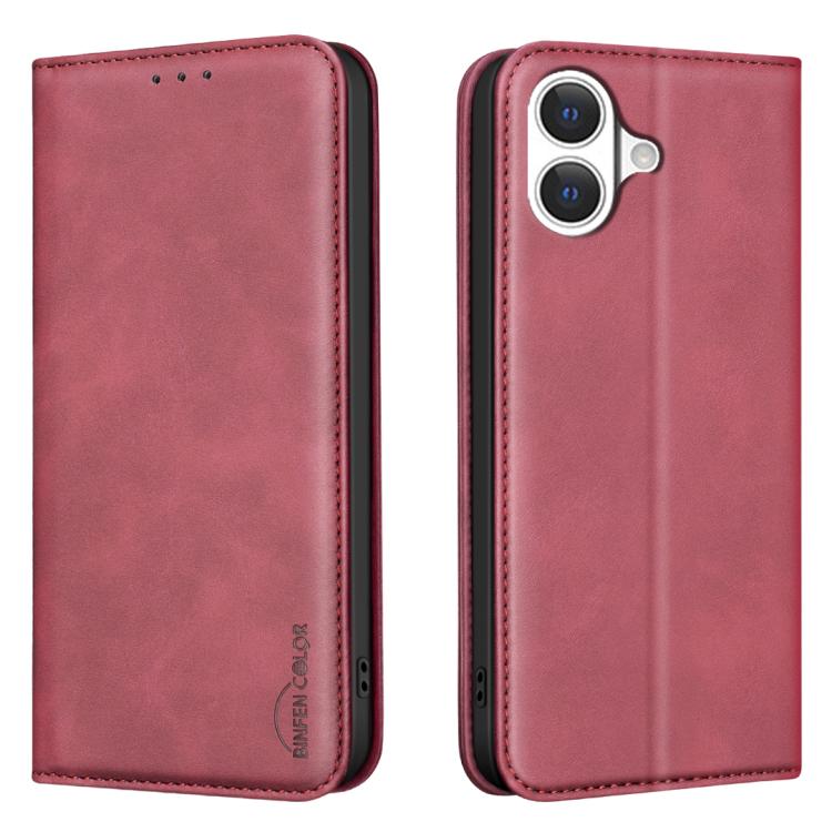 For iPhone 17 BINFEN COLOR Calfskin Texture Magnetic RFID Vegan Leather Phone Case(Red) — купить у Sunsky-online WW