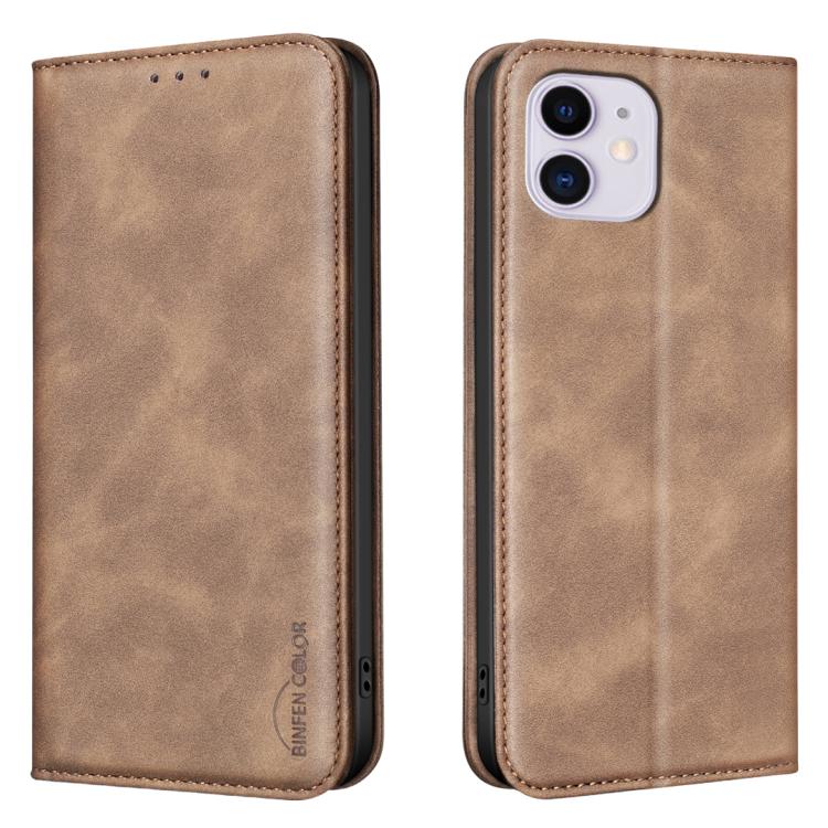 For iPhone 11 BINFEN COLOR Calfskin Texture Magnetic RFID Vegan Leather Phone Case(Brown) — купить у Sunsky-online WW