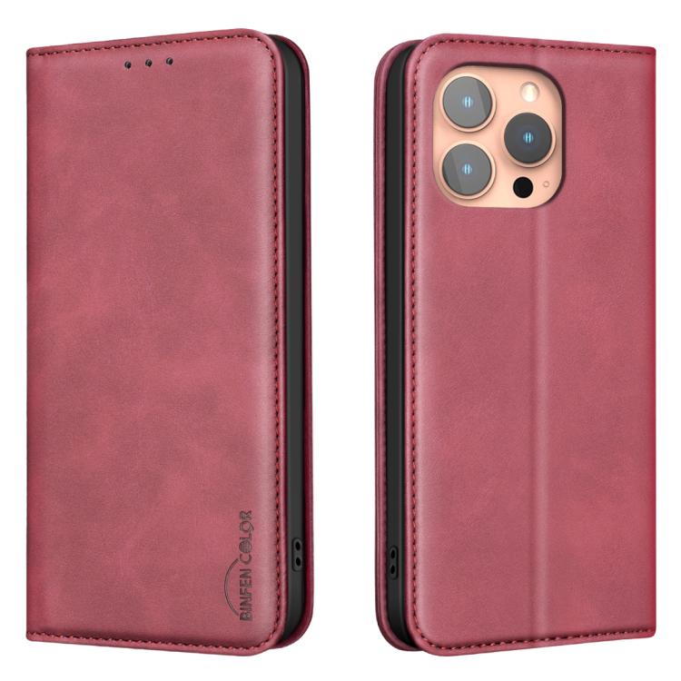 For iPhone 11 Pro BINFEN COLOR Calfskin Texture Magnetic RFID Vegan Leather Phone Case(Red)