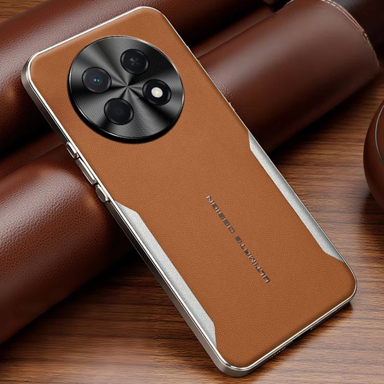 

For Huawei Enjoy 90 Pro Max 5G Electroplated Frame Sheepskin Texture Morandi Color Shockproof Phone Case(Khaki)