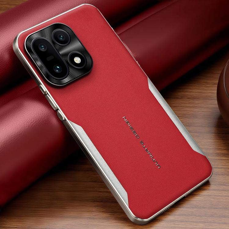 

For OnePlus 15 Electroplated Frame Sheepskin Texture Morandi Color Shockproof Phone Case(Red)