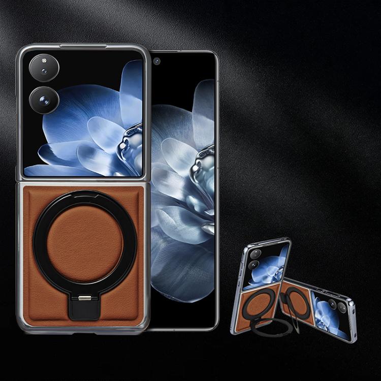 

For Xiaomi Mix Flip Foldable Screen Holder Electroplated Vegan Leather Phone Case(Amber Brown)