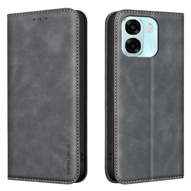 

For OPPO A6/A6 5G/A6x 5G BINFEN COLOR Calfskin Texture Magnetic RFID Vegan Leather Phone Case(Black)