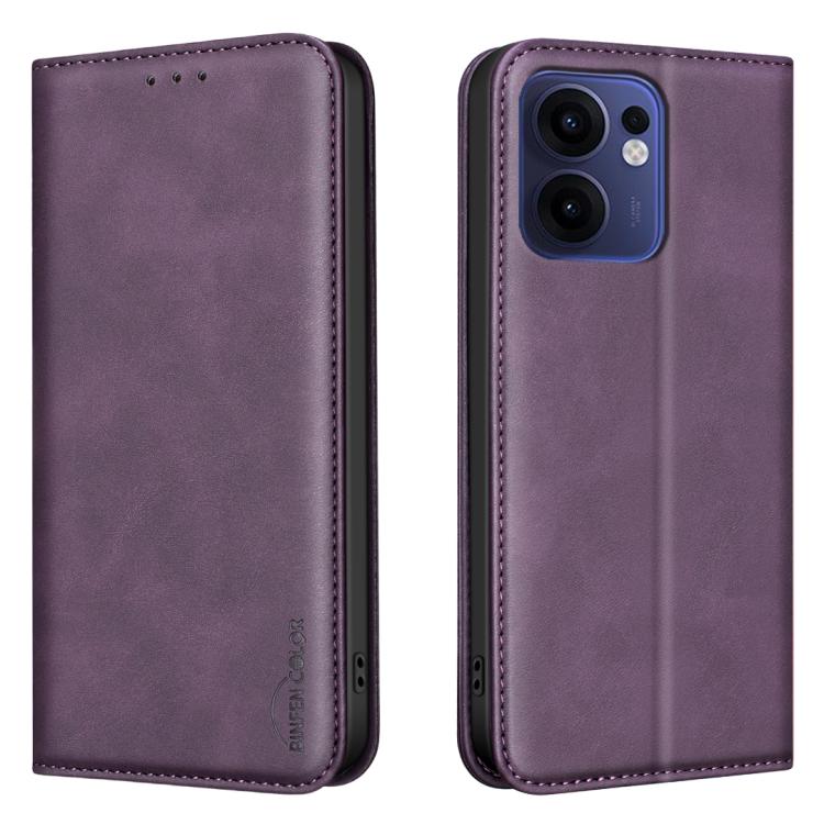 For OPPO Reno13 F 5G BINFEN COLOR Calfskin Texture Magnetic RFID Vegan Leather Phone Case(Purple)
