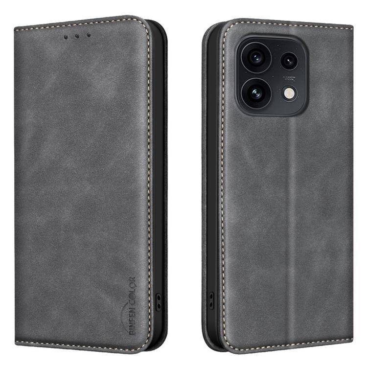 For OPPO Reno16/Reno16 Pro 5G Global BINFEN COLOR Calfskin Texture Magnetic RFID Vegan Leather Phone Case(Black)