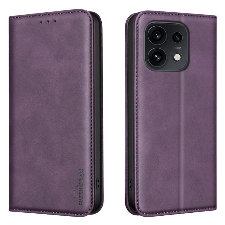For OPPO Reno16/Reno16 Pro 5G Global BINFEN COLOR Calfskin Texture Magnetic RFID Vegan Leather Phone Case(Purple)
