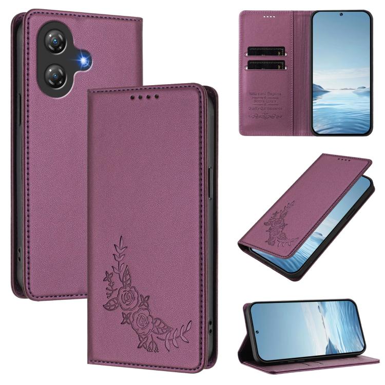 

For Ulefone Note 21 Peony Embossed Magnetic RFID Vegan Leather Phone Case(Violet Purple)